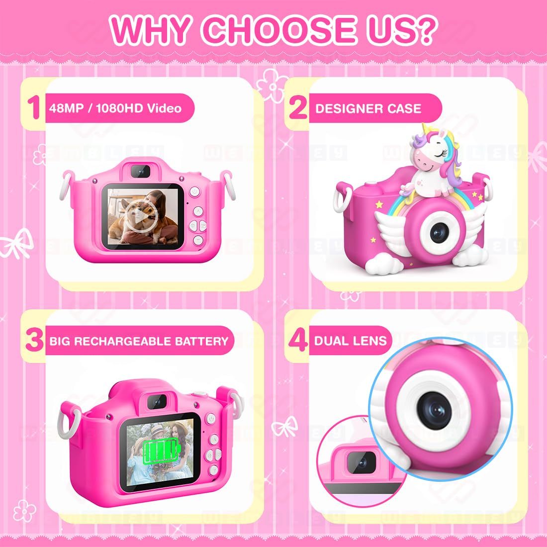 Unicorn 48MP Kids Digital Camera with Video Recorder | 2-Inch Screen & 4GB SD Card | Birthday Gift for Boys & Girls Ages 5-10 | Mini Camera for Fun Photo & Video | Best Toy Camera for Kids